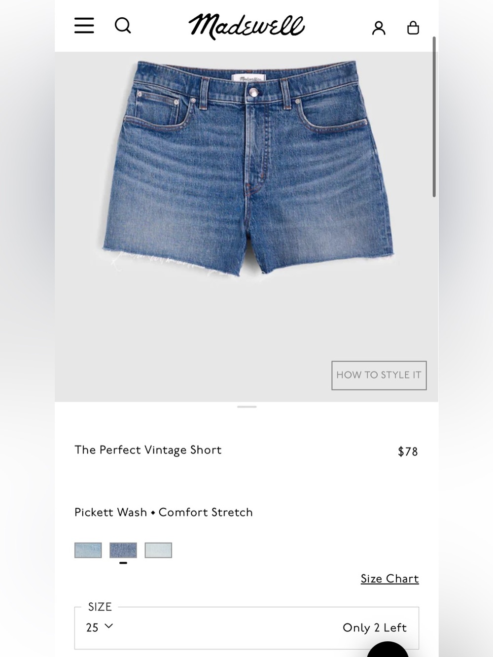 Madewell The Perfect Vintage Short
Pickett Wash Comfort Stretch